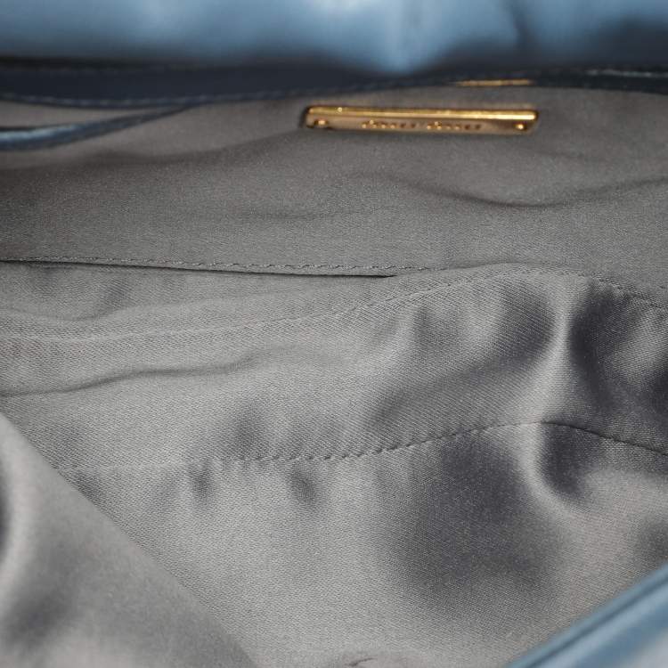 Pre Owned Miu Miu Dusty Blue Leather Flap Frame Clutch