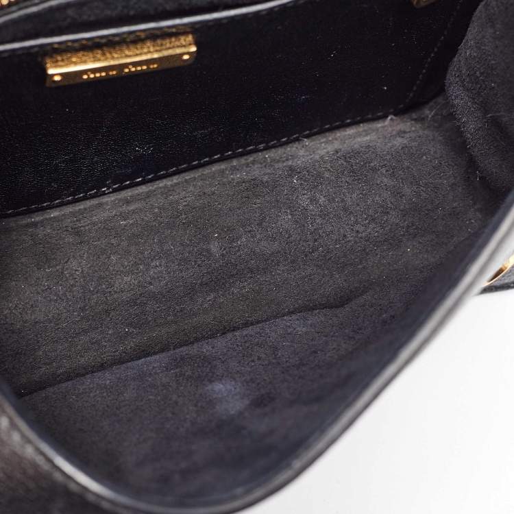 Pre Owned Miu Miu Black Madras Leather Crystal Embellished Buckle Flap Shoulder Bag