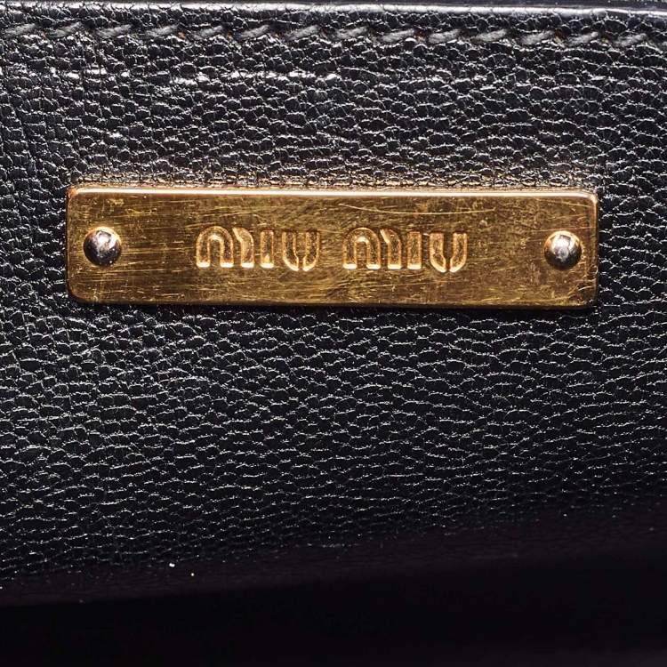 Pre Owned Miu Miu Black Madras Leather Crystal Embellished Buckle Flap Shoulder Bag