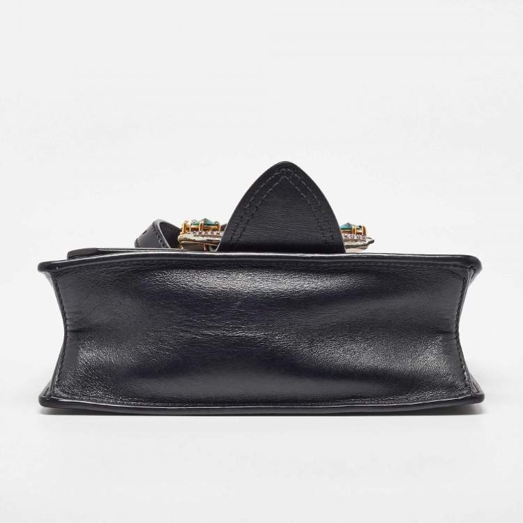 Pre Owned Miu Miu Black Madras Leather Crystal Embellished Buckle Flap Shoulder Bag