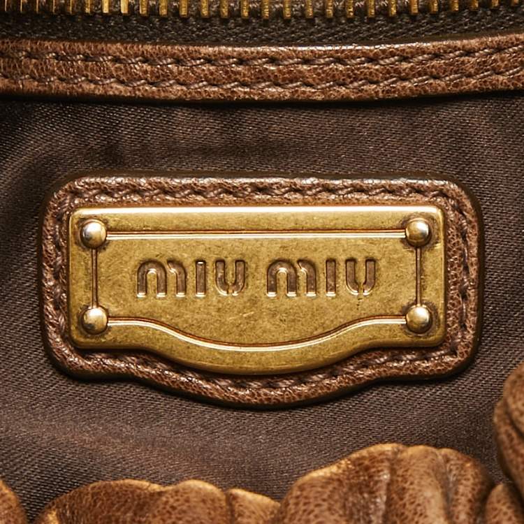 Pre Owned Miu Miu Dark Brown matelasse Leather Studded Hobo