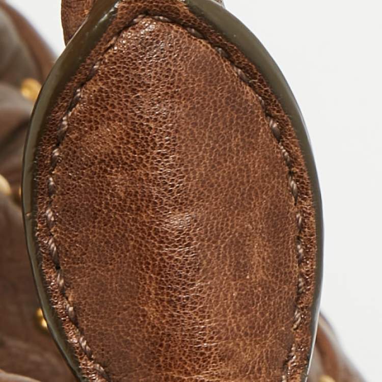 Pre Owned Miu Miu Dark Brown matelasse Leather Studded Hobo