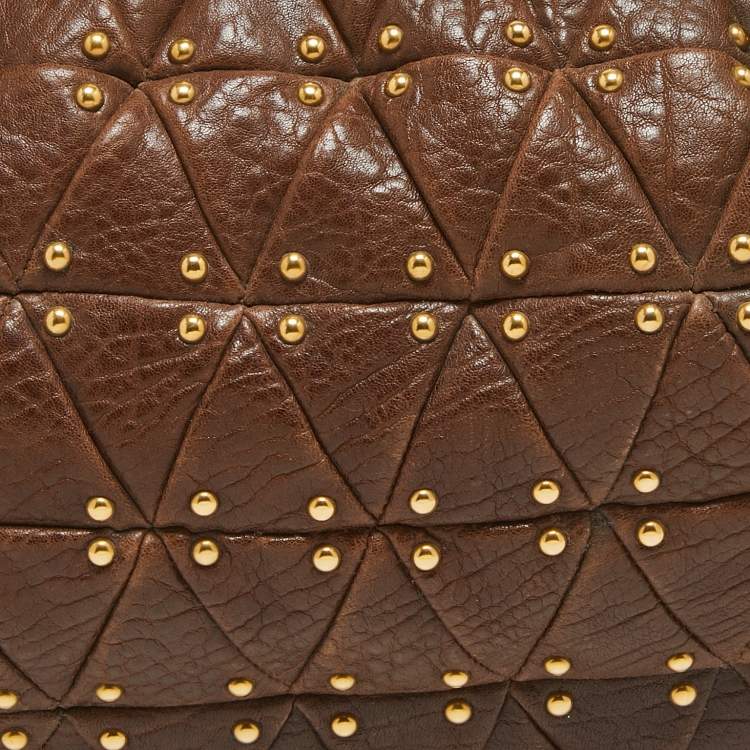Pre Owned Miu Miu Dark Brown matelasse Leather Studded Hobo