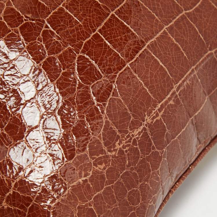 Pre Owned Miu Miu Brown Croc Effect Patent Leather Frame Clutch