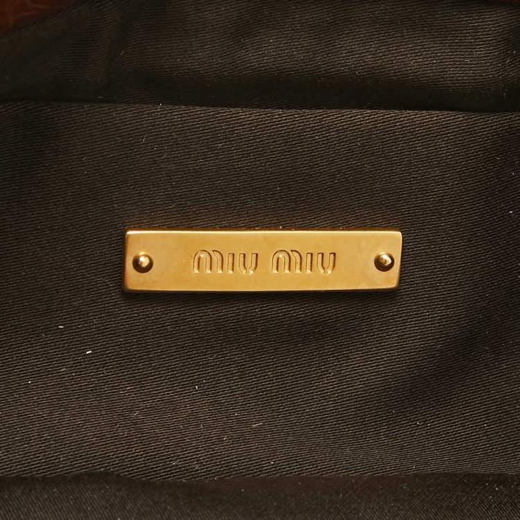 Pre Owned Miu Miu Brown Croc Effect Patent Leather Frame Clutch