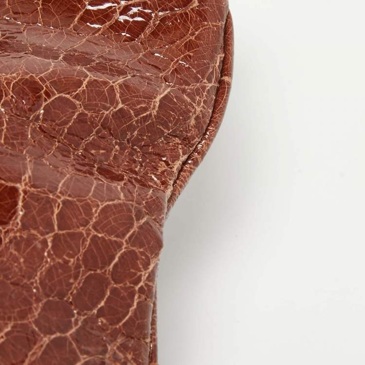 Pre Owned Miu Miu Brown Croc Effect Patent Leather Frame Clutch