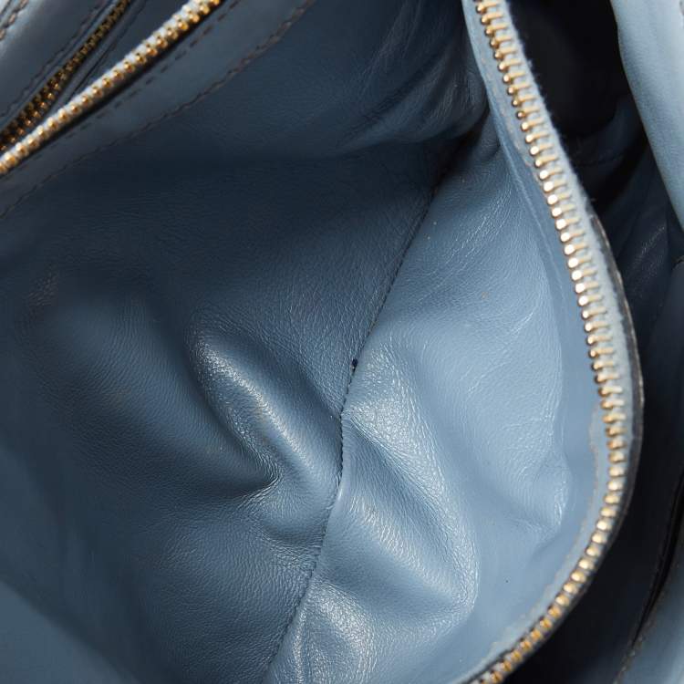 Pre Owned Miu Miu Light Blue Leather Matelassé Flap Top Handle Bag