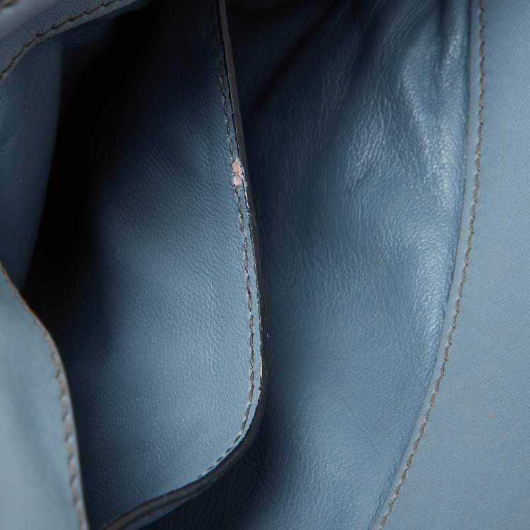 Pre Owned Miu Miu Light Blue Leather Matelassé Flap Top Handle Bag