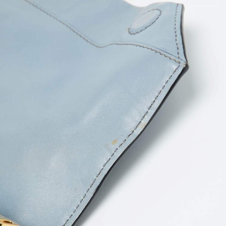 Pre Owned Miu Miu Light Blue Leather Matelassé Flap Top Handle Bag