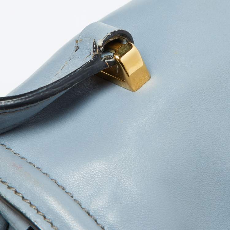 Pre Owned Miu Miu Light Blue Leather Matelassé Flap Top Handle Bag