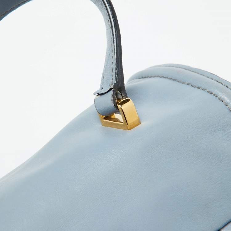 Pre Owned Miu Miu Light Blue Leather Matelassé Flap Top Handle Bag