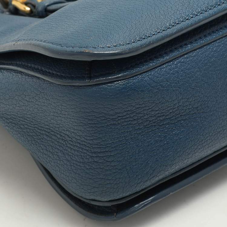 Pre Owned Miu Miu Blue Madras Leather Pushlock Tote