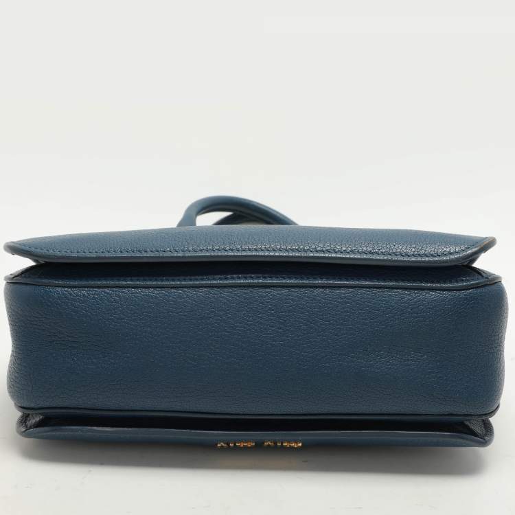 Pre Owned Miu Miu Blue Madras Leather Pushlock Tote