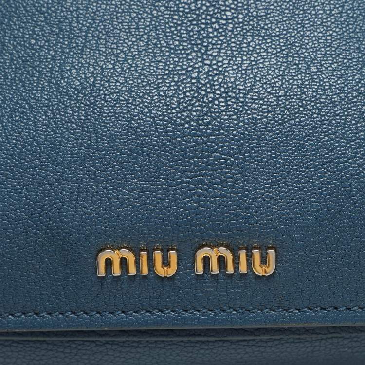Pre Owned Miu Miu Blue Madras Leather Pushlock Tote
