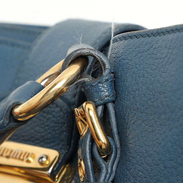 Pre Owned Miu Miu Blue Madras Leather Pushlock Tote