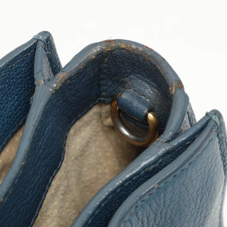 Pre Owned Miu Miu Blue Madras Leather Pushlock Tote