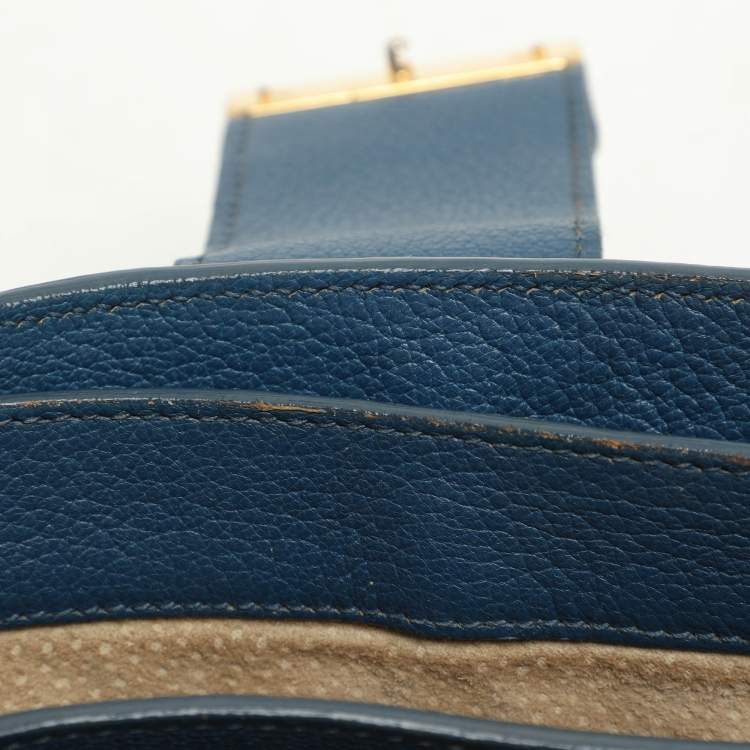 Pre Owned Miu Miu Blue Madras Leather Pushlock Tote
