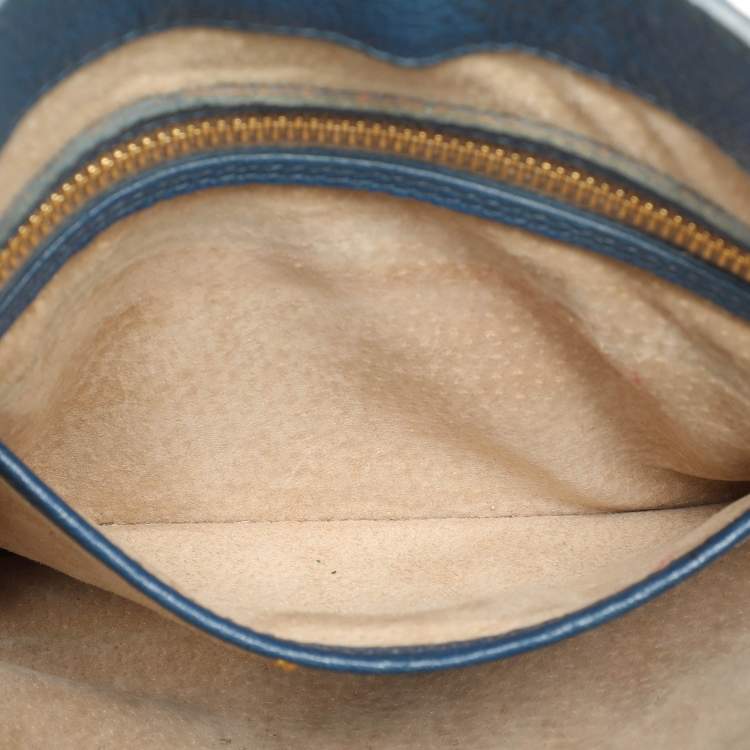 Pre Owned Miu Miu Blue Madras Leather Pushlock Tote