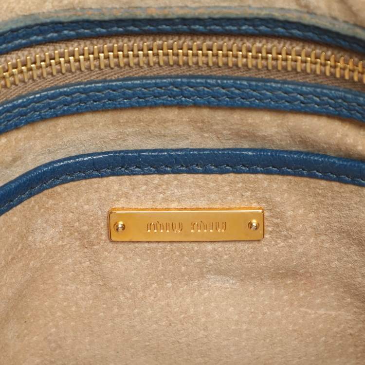 Pre Owned Miu Miu Blue Madras Leather Pushlock Tote