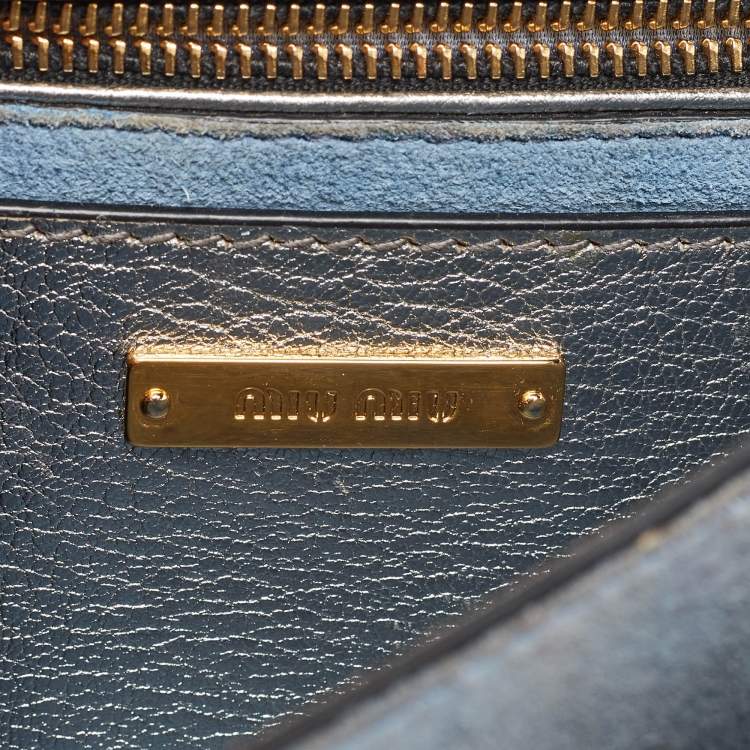 Pre Owned Miu Miu Blue/Silver Denim and Leather Flap Shoulder Bag
