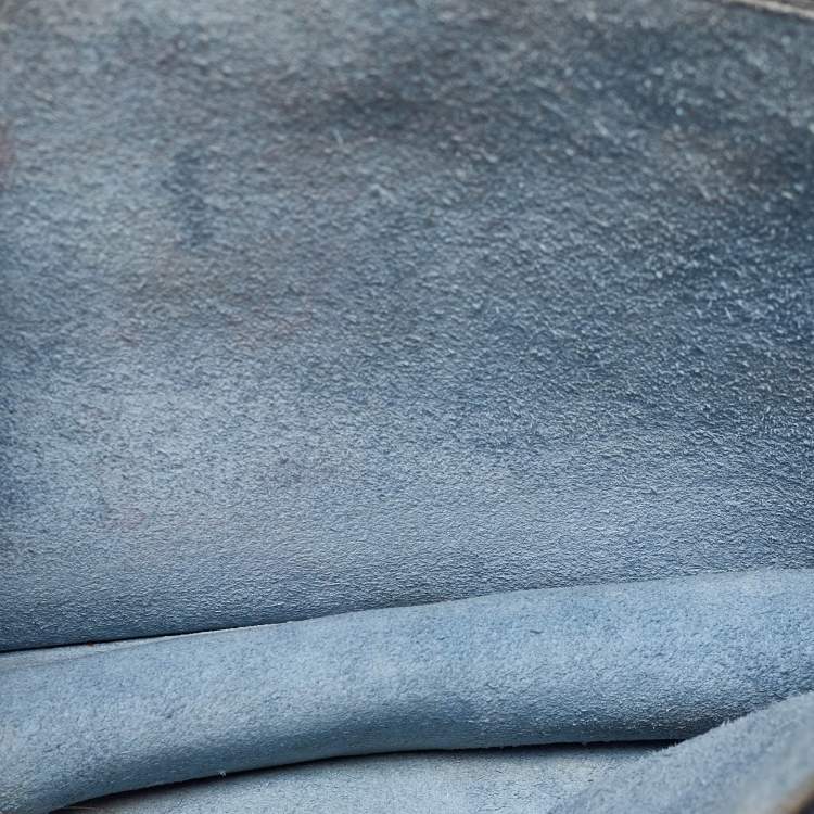 Pre Owned Miu Miu Blue/Silver Denim and Leather Flap Shoulder Bag