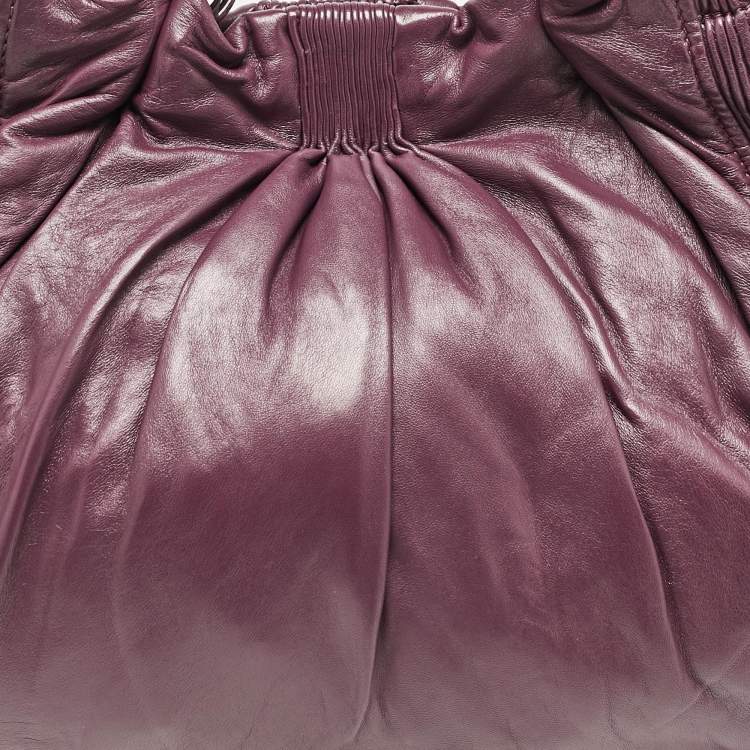 Pre Owned Miu Miu Purple Leather Pleated Hobo