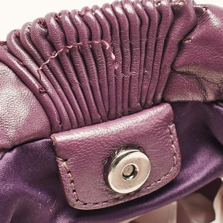 Pre Owned Miu Miu Purple Leather Pleated Hobo