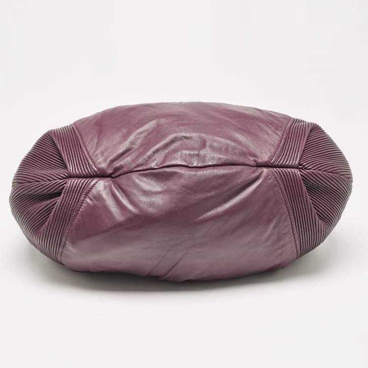 Pre Owned Miu Miu Purple Leather Pleated Hobo