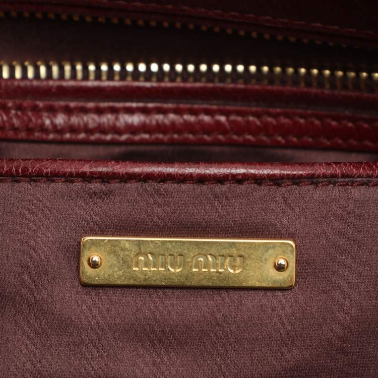 Pre Owned Miu Miu Burgundy Leather Bow Shoulder Bag