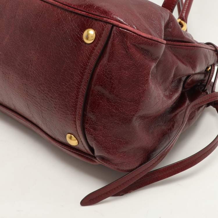 Pre Owned Miu Miu Burgundy Leather Bow Shoulder Bag