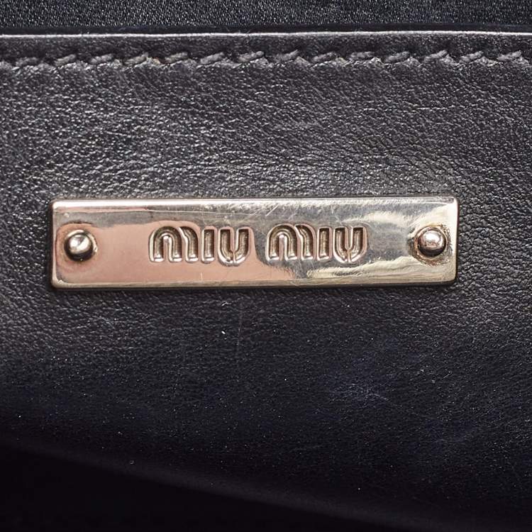 Pre Owned Miu Miu Cream/Black Lizard Embossed Leather Crystal Embellished Tote