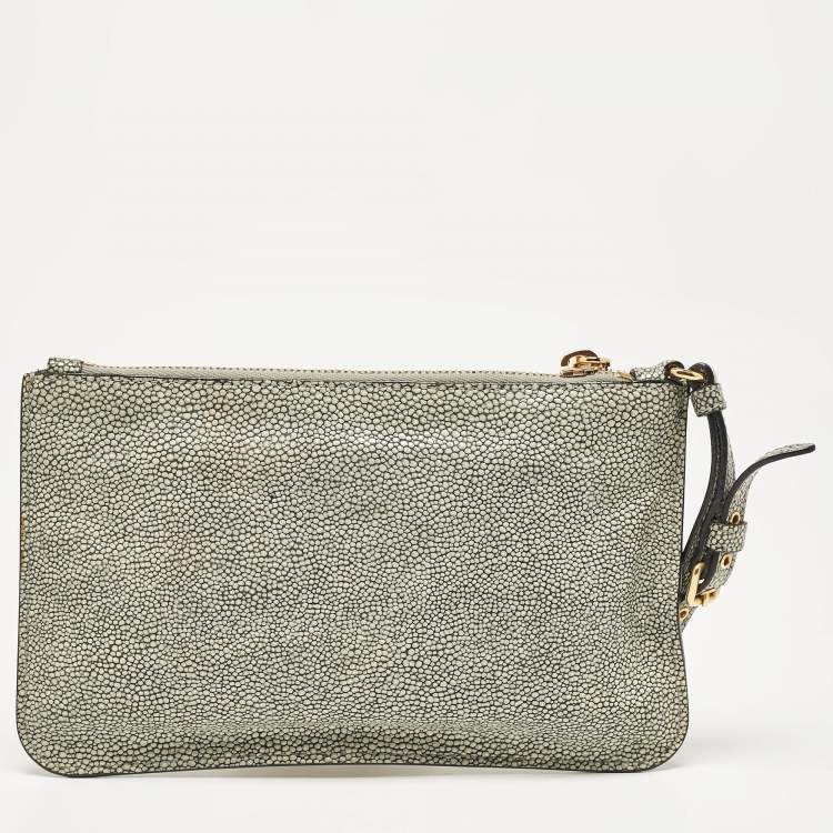 Pre Owned Miu Miu Blue/White Stingray Wristlet Pouch Clutch