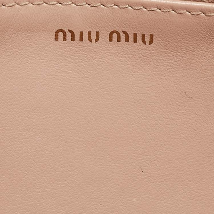 Pre Owned Miu Miu Beige Croc Embossed Leather Phone Wallet Crossbody Bag