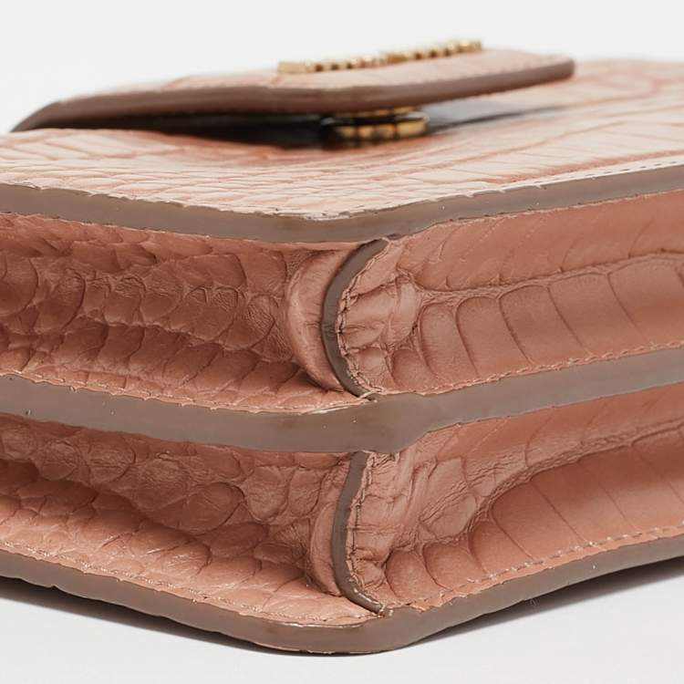 Pre Owned Miu Miu Beige Croc Embossed Leather Phone Wallet Crossbody Bag