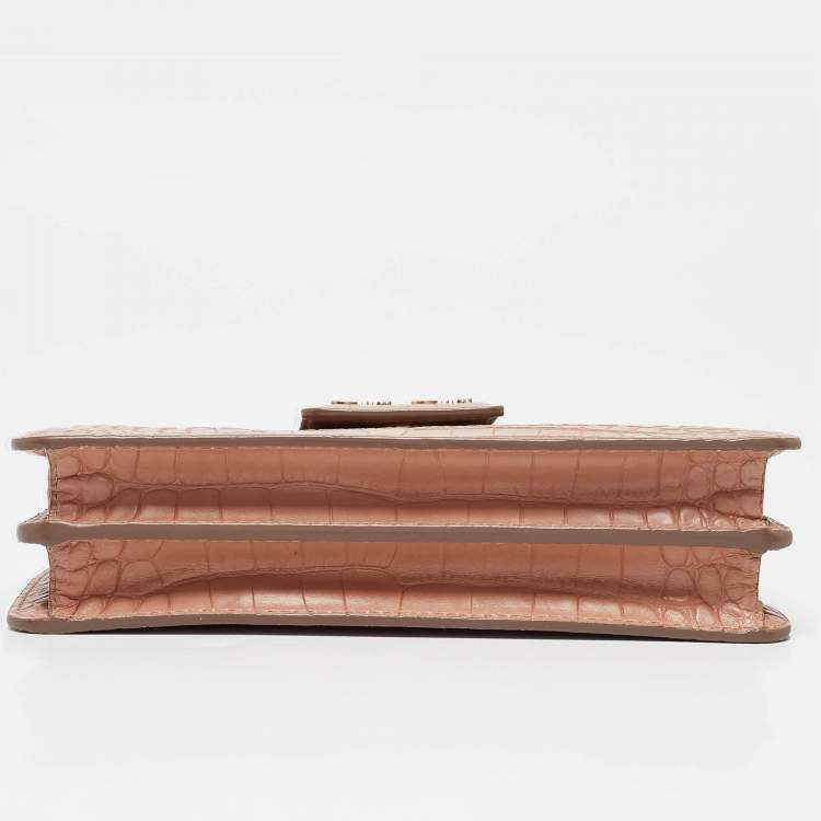 Pre Owned Miu Miu Beige Croc Embossed Leather Phone Wallet Crossbody Bag