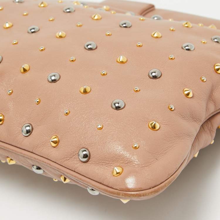 Pre Owned Miu Miu Dusty Pink Leather Studded Frame Clutch