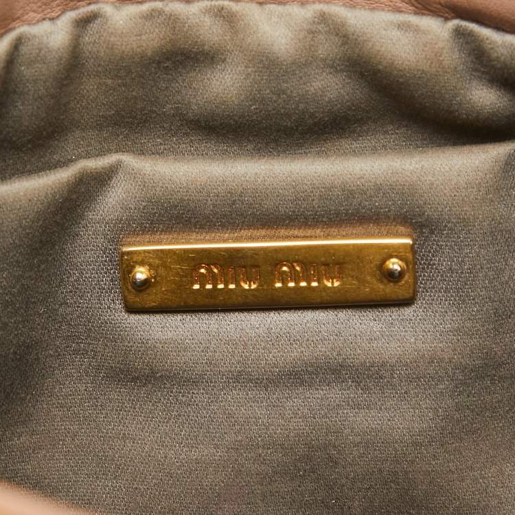 Pre Owned Miu Miu Dusty Pink Leather Studded Frame Clutch