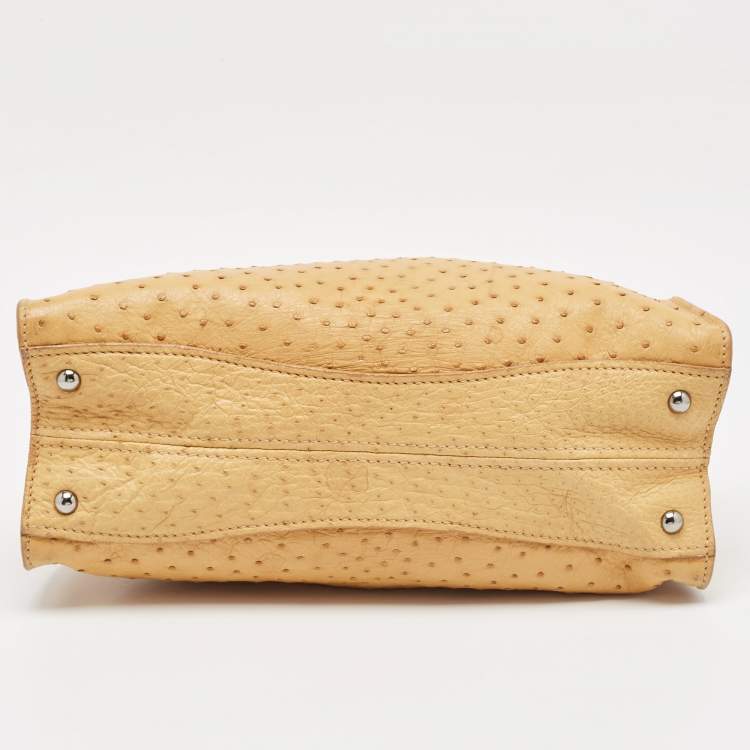 Pre Owned Miu Miu Tan Ostrich Leather Special Edition 07/8 Push Lock Tote