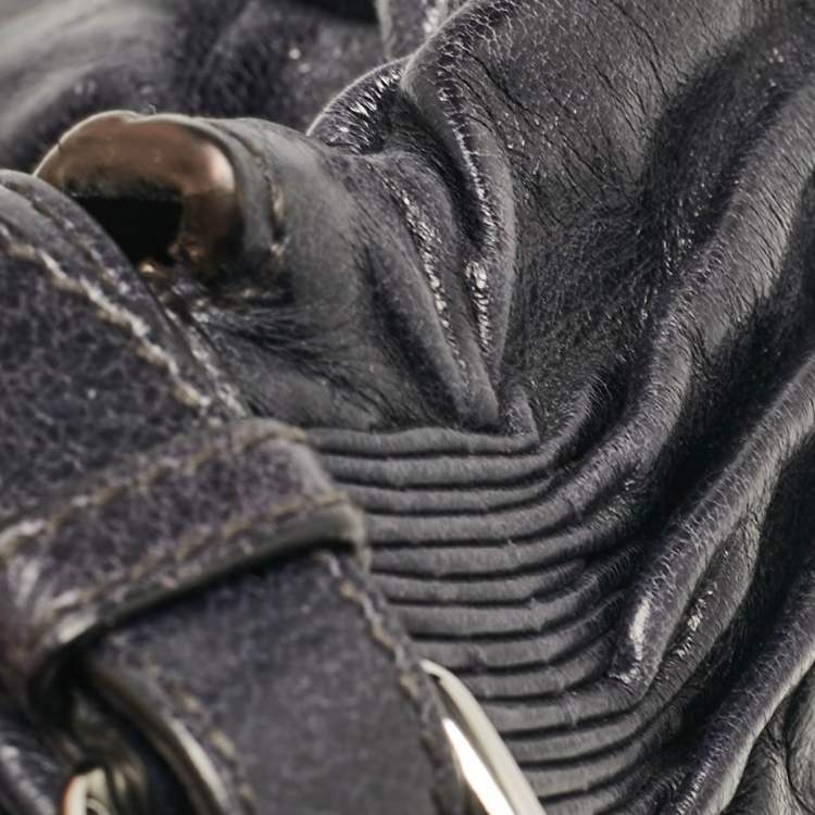Pre Owned Miu Miu Dark Blue Leather Ruched Buckle Clutch