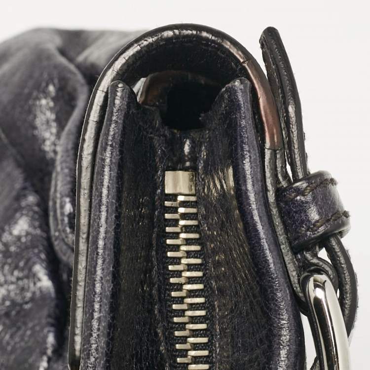 Pre Owned Miu Miu Dark Blue Leather Ruched Buckle Clutch