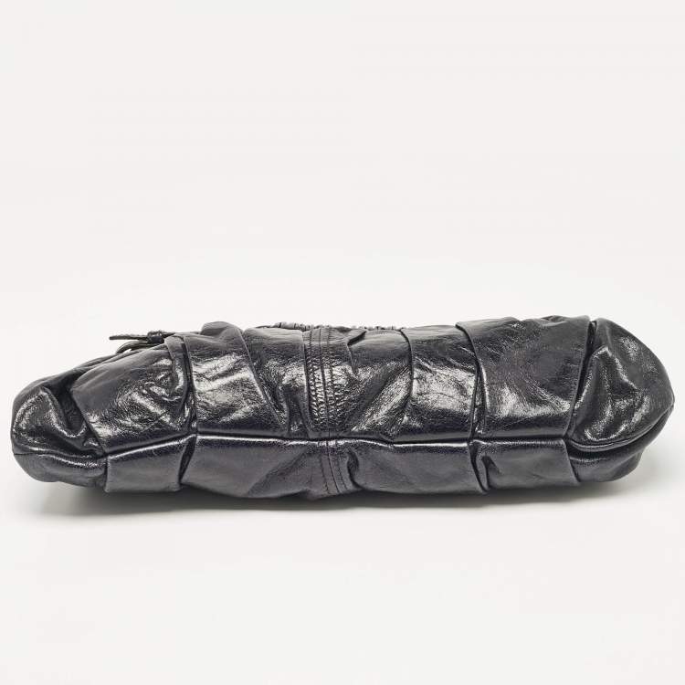 Pre Owned Miu Miu Dark Blue Leather Ruched Buckle Clutch