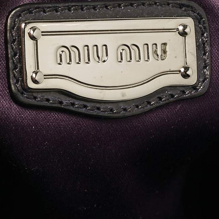 Pre Owned Miu Miu Dark Blue Leather Ruched Buckle Clutch