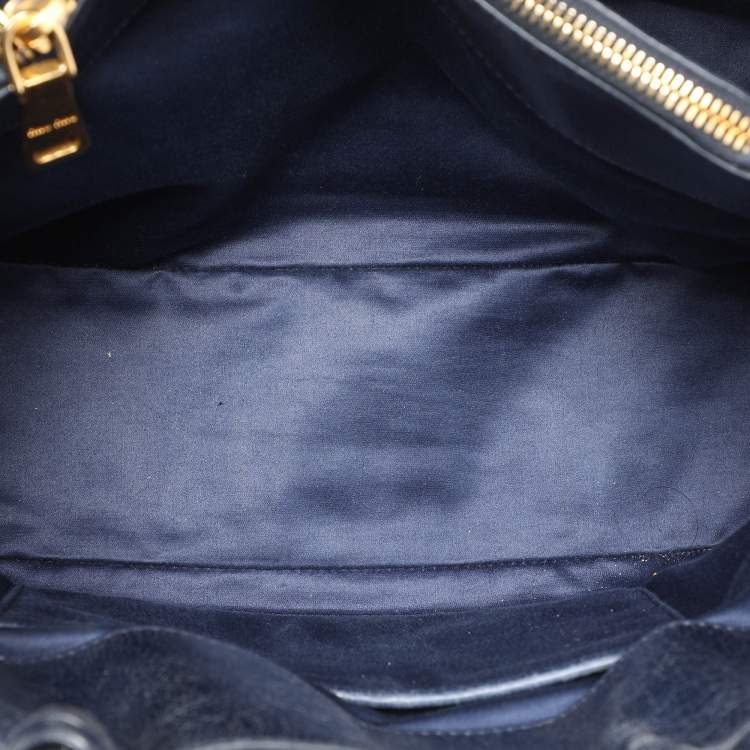Pre Owned Miu Miu Blue Matelasse Leather Tote
