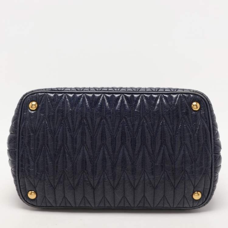 Pre Owned Miu Miu Blue Matelasse Leather Tote
