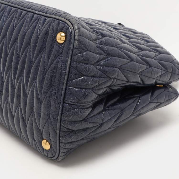 Pre Owned Miu Miu Blue Matelasse Leather Tote
