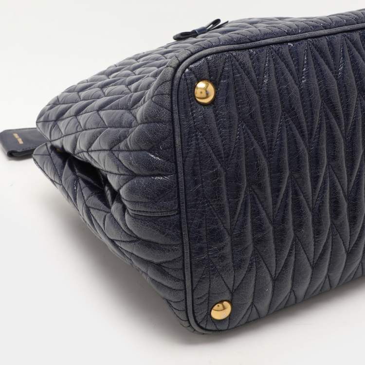 Pre Owned Miu Miu Blue Matelasse Leather Tote