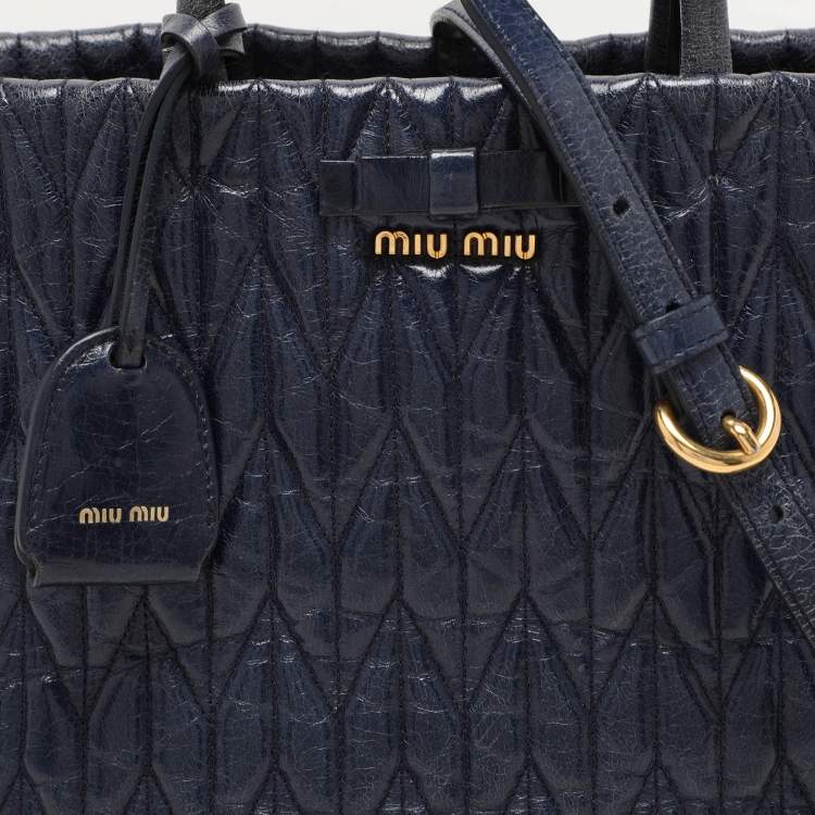 Pre Owned Miu Miu Blue Matelasse Leather Tote