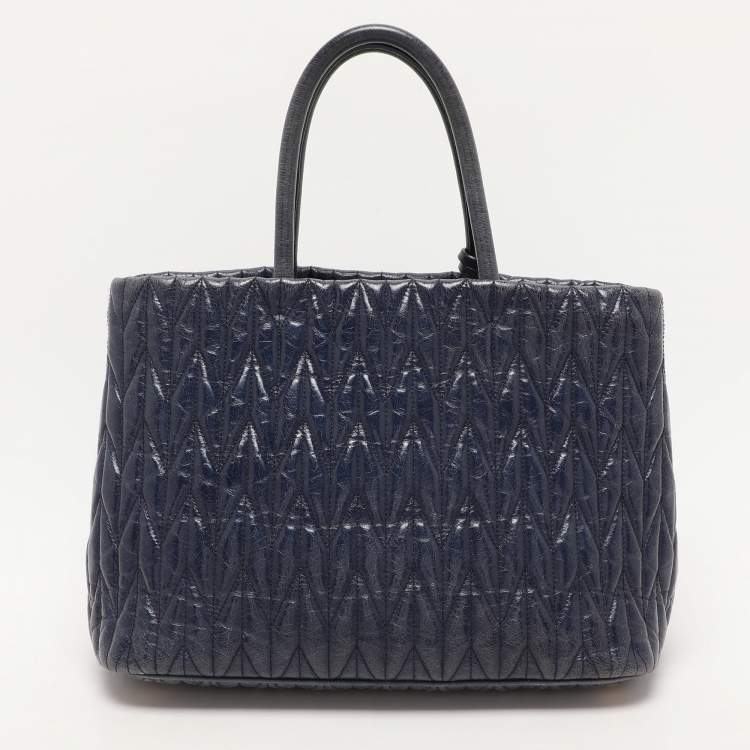 Pre Owned Miu Miu Blue Matelasse Leather Tote