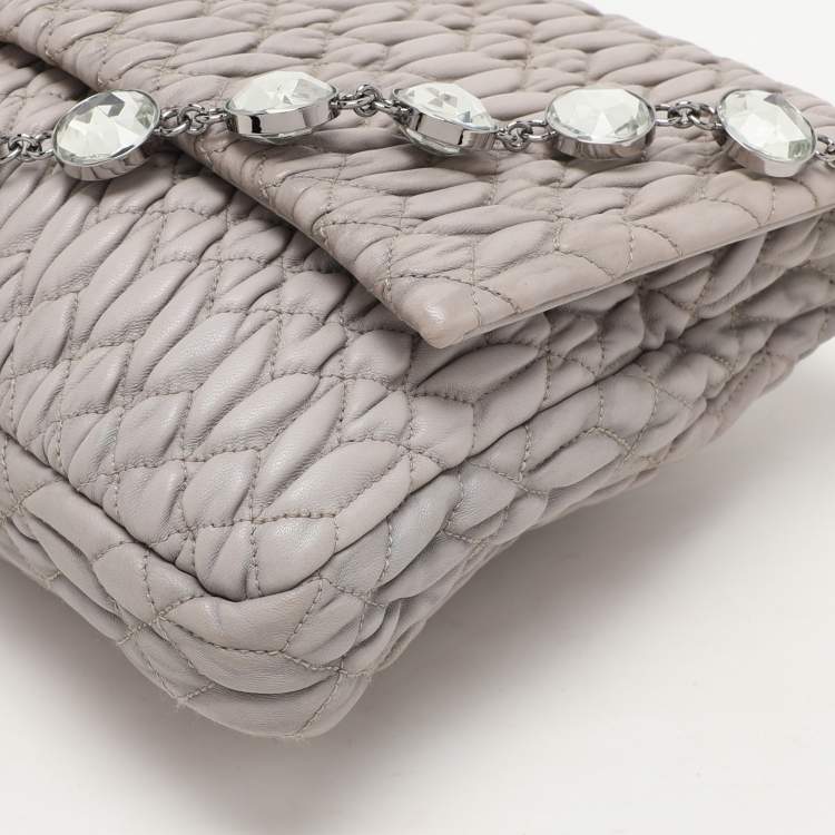 Pre Owned Miu Miu Grey Matelassé Nappa Leather Crystal Shoulder Bag