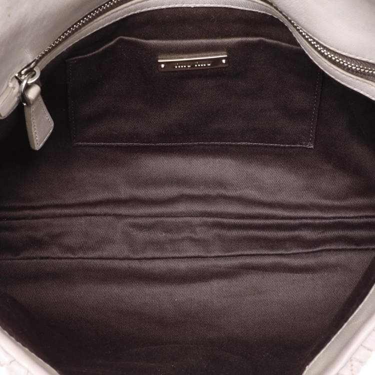 Pre Owned Miu Miu Grey Matelassé Nappa Leather Crystal Shoulder Bag